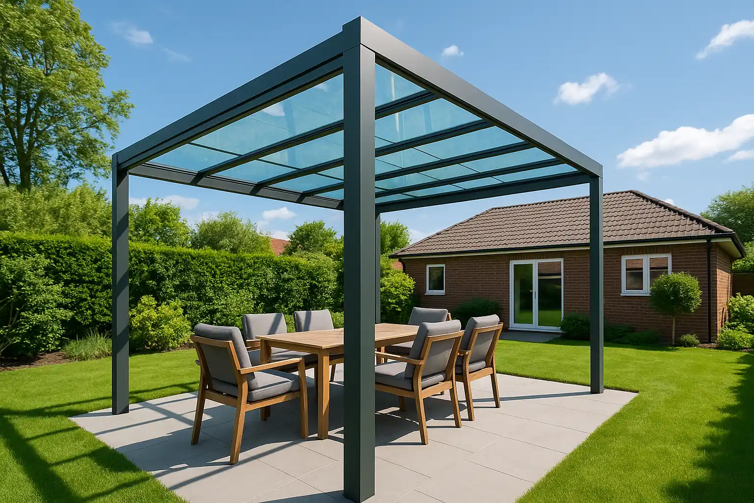 Pérgola techo de cristal